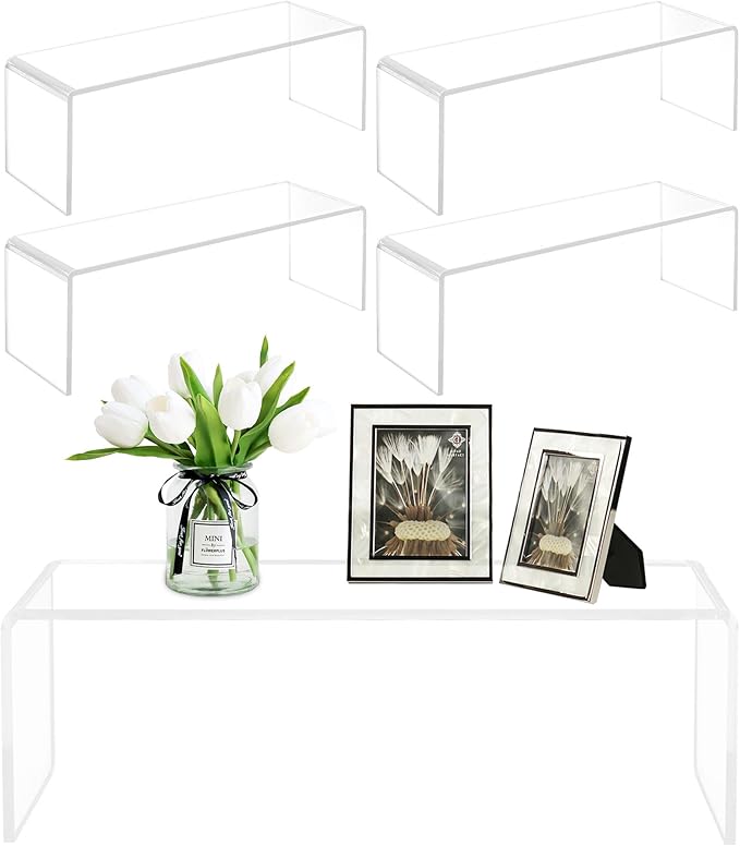 4 Pack Large Acrylic Display Stand,12'' x 4'' x 4'' Thickened Clear Rectangular Cupcake Holder Perfume Organizer Stand, Large Shelf Risers Desktop Display Stand for Decor Display,Figure,Cupcake