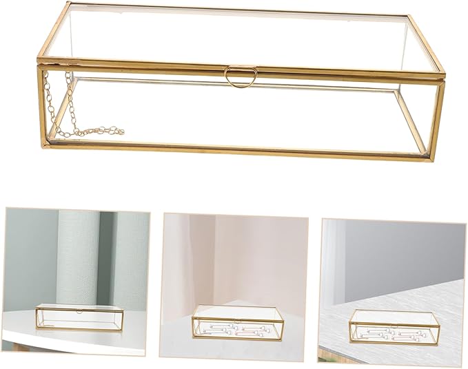 Glass Vintage Jewelry Box Rectangle Trinket Holder Makeup Storage Decorative Organizer