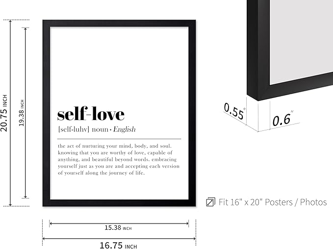 Poster Master Typography Poster - Dictionary Print - Self Love Definition, Nurturing your Mind and Soul, Worthy, Motivational - Gift for Family, Friend - Wall Decor for Home, 16x20 Black Framed