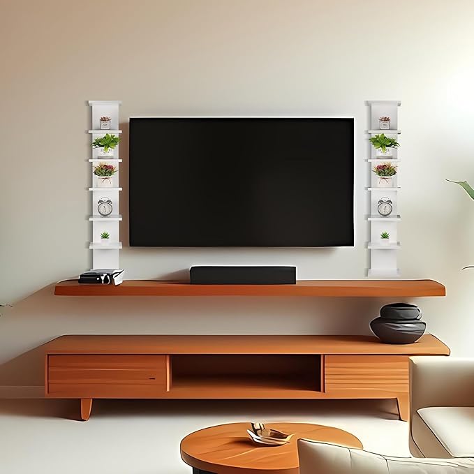 7 Tier Wall Shelf Unit - Lack Floating Shelf, Compact Display Floating Shelf, Vertical Column Wall Decor Mount Floating Storage Organizer Tall Tower Shelf for Bedrooms, Living Rooms(White)