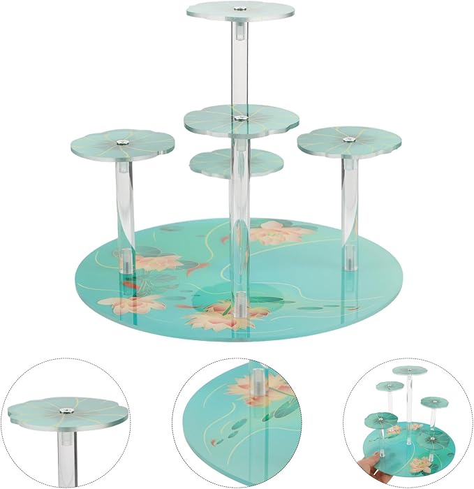 Milisten Acrylic Multi-layer Display Riser Stand with Lotus round Base, Perfume Organizer Shelf and Dessert Display Rack for Cupcakes, Makeup, Collectibles, Home Décor