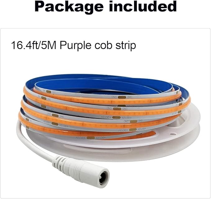 HAMRVL COB LED Strip Lights Purple,DC12V 16.4ft/5M 320leds/M CRI90 Bright Flexible LED Tape 8mm, for Indoor Home Cabinet，Bedroom,Kitchen,Stage,Backlight DIY Lighting(Without Power Supply) (Purple)