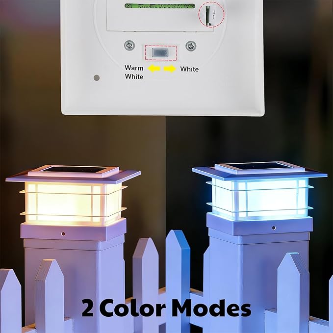 Dynaming 4x4 Solar Post Cap Lights Outdoor with 2 Color Modes, Fence Post Solar Lights White Shell Fit for Vinyl/Wooden Posts, High Brightness SMD LED Lighting Decor for Garden Deck Patio, 6 Pack