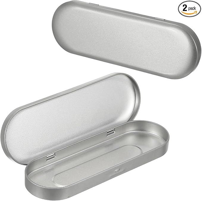 uxcell 2pcs Metal Hinged Tins Box, 6.9x2.4x0.7 Inch Rectangular Empty Tin Box Portable Pencil Containers for Pen Makeup Brushes Home Organizers, Silver