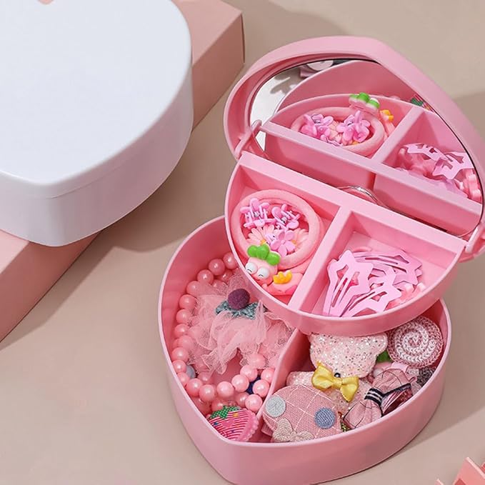 Heart Shape Jewelry Box 5pcs Double Layer Jewelry Case with Mirror Trinket Keepsake Box Makeup Cosmetics Storage Jewelry Organizer for Earring Necklace Bracelet Watch
