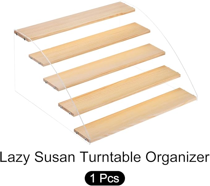 METALLIXITY Wooden Display Stand, 5 Tier Acrylic Display Riser Shelf Organizer Suitable for Cupcakes Desserts Collectibles Figure Perfume Nail Polish, Clear