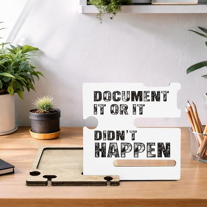 Funny Office Gifts for HR - Multi-functional Desk Organizer - Humorous Office Quote Wooden Document Sign for Office Desk Shelf Decor