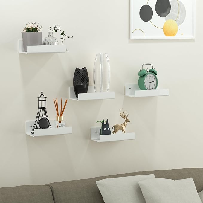 7 Inches White Acrylic Wall Display Shelves 2 Pack, U Shape, Wall Shelves Organizer for Bottles, Small Plants, Picture Frames, Beer, Wine, Décor