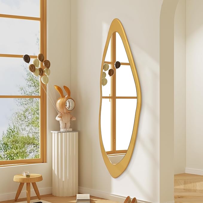 AAZZKANG Gold Irregular Full Length Mirror Large Wood Framed Mirrors 47"x16" Asymmetrical for Bedroom Living Room Bathroom Dressing Room Entryway