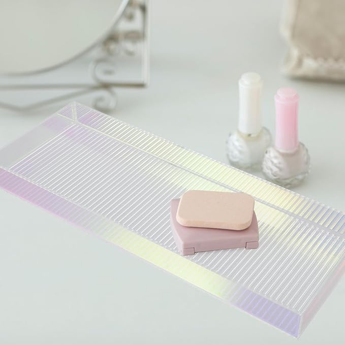 NUOBESTY Acrylic Makeup Tray Small Vanity Tray with Striped Colorful Design Perfume Organizer for Dresser for Bathroom and Vanity Table