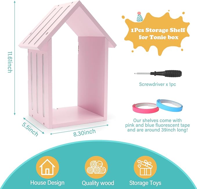 for Tonies Box Shelf Magnetic House Storage Shelf, Compatible with Tonie Box 1/2 Player Character Tonies Figures Characters for Children Room, Wall-Mounted and Desktop Placement (Pink)