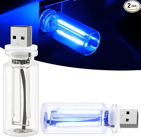 2 PCS Car USB Light Bulbs, Retro Glass Bottle LED Night Lamp with Touch Dimmable Control, Portable Interior Ambient Lighting for Vehicle, Bedroom, Hallway, Camping, Gift for Christmas or Birthday,Blue