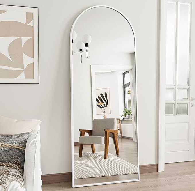 Prywot Arched Floor Mirror, 58 "x 18" Full Length Mirror Wall Mirrors Hanging or Leaning Arched-Top Full Body Mirrors with Stand for Bedroom, Dressing Room, White