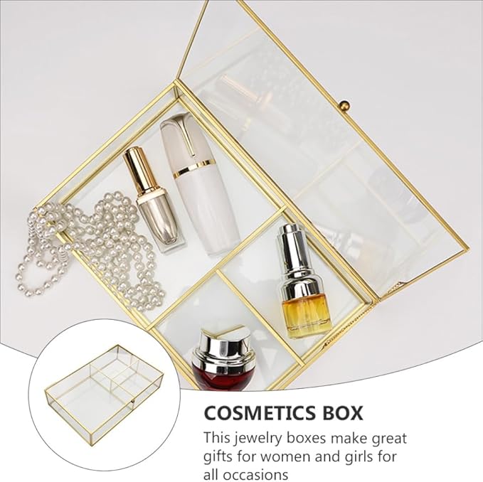 MAGICLULU Box Desktop Storage Box Makeup Organiser Mirror Glass Necklace Organizer Stand Desk Vanity Jewelry Glass Makeup Container Jewelry Holder Wedding Jewelry Lipstick