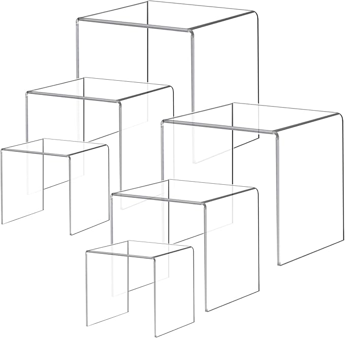 Acylic Riser Square Display Stand For Cupcakes, Arts and Crafts (Clear, 6P-4&5&6INCH)