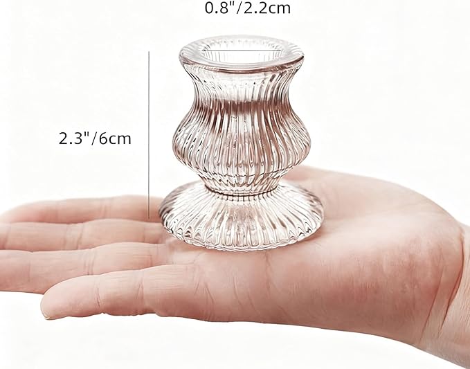 Blue Candlestick Holders 12 Pcs, Ribbed Taper Candle Holders for Table Centerpieces, Vintage Glass Candle Holders Bulk for Wedding, Birthday, Baby Shower Decoration