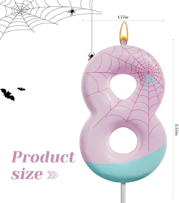 Pink Spider Birthday Number Candles – Multi-Color Decorative Cake Toppers for Kids Party & Celebration(Pink, 8)