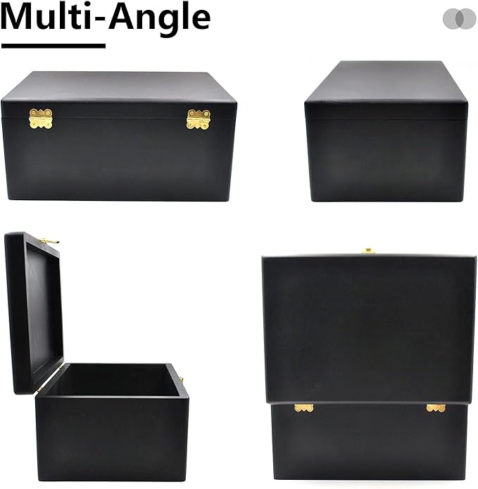 Large Wooden Storage Box with Hinged Lid, Wood Keepsake Chest, Perfect for Storing Souvenirs, Jewelry, Tools, Clothes, Recipes, Receipts, Small Accessories, etc, 11.8" x 7.8" x 5.5", Black