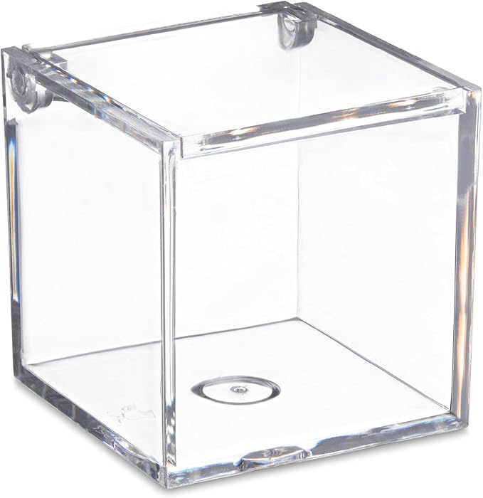 Hammont Clear Acrylic Box with Hinged Lid – Small Plastic Organizer for Office, Desk, Makeup, Crafts, Cotton Balls, Jewelry & More |2"x2"x2" (8 Pack)