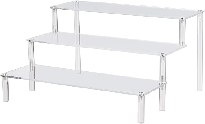 BYCY Clear Acrylic Display Stand Display Shelf, 3 Tier Desserts Holder,3 Tier Cupcake Display Risers Steps for Organizer and Decoration ( 1 Pack - 12" x 10.2" x 6.3" )
