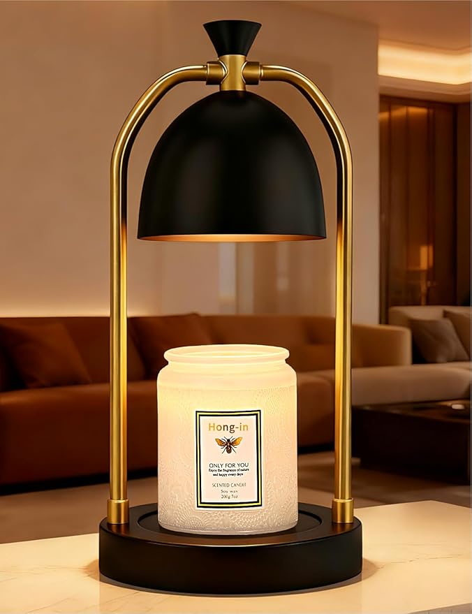 Hong-in Candle Warmer Lamp - with Timer & Dimmable, Cozy Birthday Gift for Women Mom, Modern Home Decor House Warming Gifts Wax Melt Warmer for Jar Candles with 2 Bulbs (Black)