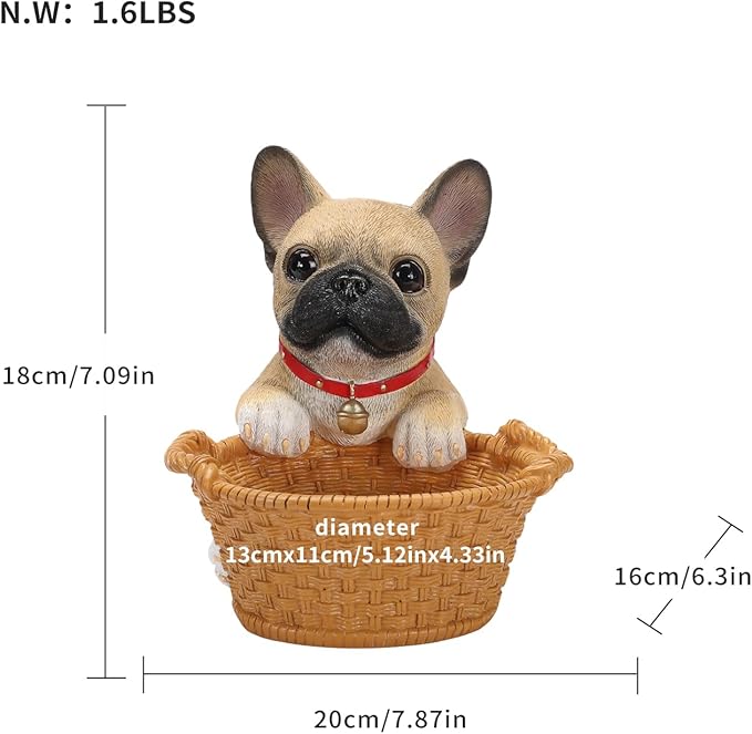 Dog Resin Storage Basket, Desktop Organizer for Remote & Keys, Cute Home Decor Tray, Ideal present for Pet Lovers.(French Bulldog Cream)