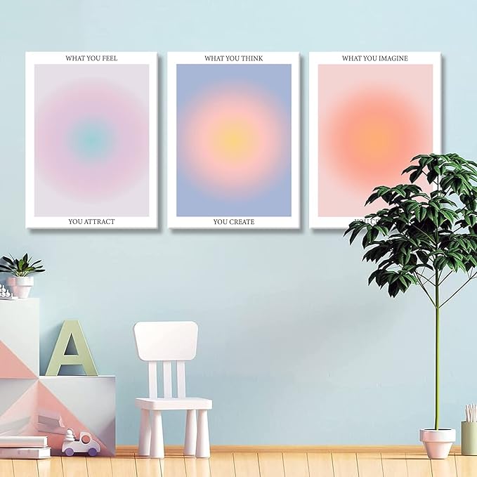 Framed 3 Color Abstract Wall Art Poster Room Aesthetics Spiritual Spiritual Gradual Affirmation Canvas Wall Decoration Positive Energy Inspirational Wall Art Bathroom Living Room Apartment 16x24Inch