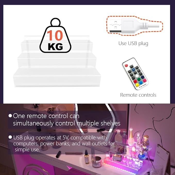 12 IN Clear Display Riser Stand with LED Light， Acrylic Organizer for Perfume, Figures, Cupcake, Dessert, Cologne Holder, Desktop Display Stand for Organize and Decoration