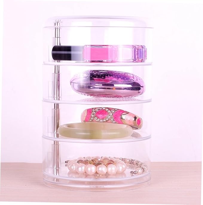 2pcs Four-layer Rotating Jewelry Storage Box Circular Desktop Organizer for Makeup and Accessories Plastic Cosmetic Case for Easy Access and Organization