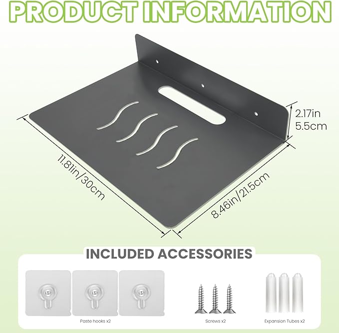 Steel Floating Shelves for Wall,Small Wall Shelf，Suitable for Bedroom, Living Room, Bathroom, Kitchen, Office (Grey, 11.81x8.46 in)