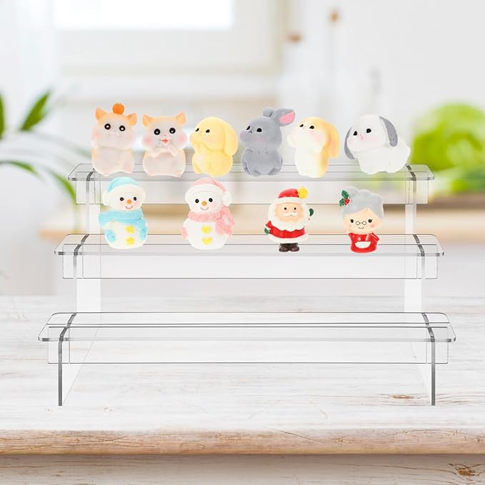 UKCOCO Acrylic Display Risers 2-Pack Transparent 3-Tier Organizer Stand for Action Figures and Figurines Space-Saving Clear Acrylic Display Shelf for Desktop Showcase and Decoration 11.41X5.90X5.51In