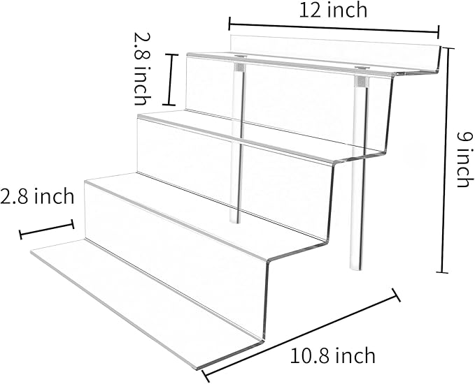 BYCY Display Stand 4 Tier Black Display Riser 2 Pack Displays Perfume Organizers Tiered for Decoration and Cupcakes Dessert Stand Makeup Stand Cabinet Countertops (12*6-clear)