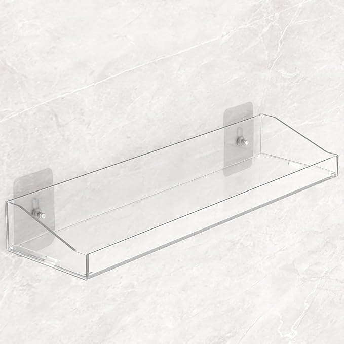 Acrylic Shelves for Bathroom Storage, 15" Floating Shelves Wall Organizer for Perfume, Make up, Skincare, Kids Bookshelf for Bedroom, Nursery, Living Room Decor, Clear, 6 Pack