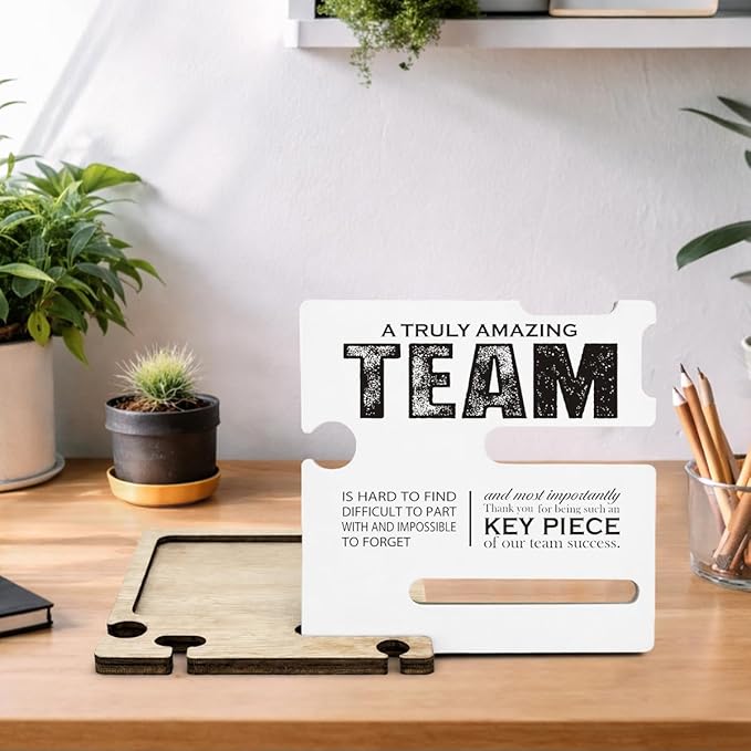 Team Appreciation Gifts for Coworker - Multi-functional Desk Organizer - Motivational Amazing Team Office Quote Wooden Sign for Office Desk Shelf Decor
