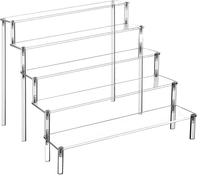 Acrylic Display Stand Risers, 5 Tier Perfume Stand Organizer, Clear Cupcake Stand Holder, Large Shelf Risers for Figures, Display Shelf for Collectibles, Dessert Shelves for Decoration and Organizer, Tabletop Use (1PACK 5-layer transparent)
