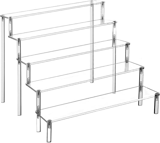 Acrylic Display Stand Risers, 5 Tier Perfume Stand Organizer, Clear Cupcake Stand Holder, Large Shelf Risers for Figures, Display Shelf for Collectibles, Dessert Shelves for Decoration and Organizer, Tabletop Use (1PACK 5-layer transparent)