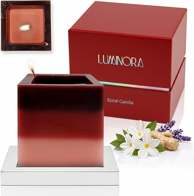 LUMINORA Spiral Scented Candle for Women & Men | Hand-Crafted Decorative Soy Wax Candle | Wooden Wick | Unique Twisted Spiral Burn Design | Aromatherapy Candle | Floral Escape |(Jasmine Gingr Lavnder)