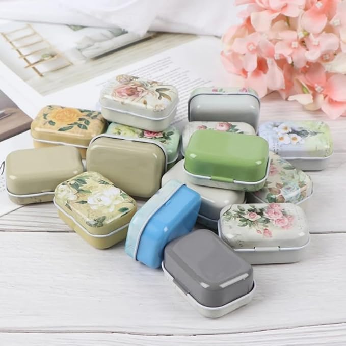 8Pcs Mini Flower Tin Trinket Jewelry Organizer Storage Box Decorative Boxes Small Metal Tins with Hinged Lids Portable Box Containers Small Storage Kit,Easter Basket Stuffers