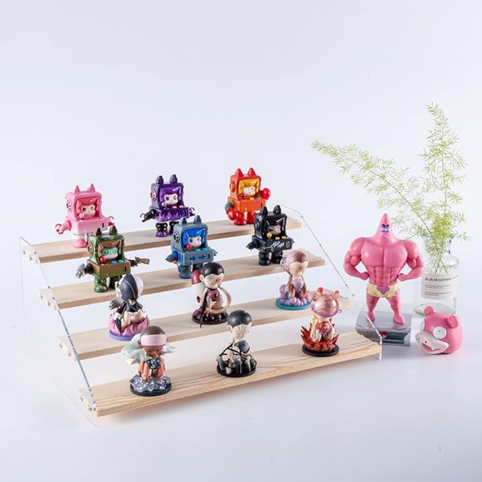2 Pack Large 4 Tier Acrylic Display Stand 16*10.6*6.3 inches for Figures Wooden Risers Display Case for Craft Fair Acrylic Cupcake Stand for Dessert Table Cologne Organizer for Men