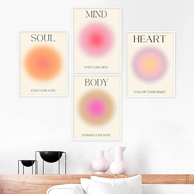 NCYEL 4 colorful abstract halo posters angel number positive energy inspirational language inspirational wall art bedroom girls room pink decoration living room bedroom apartment hotel dormitory 12x16
