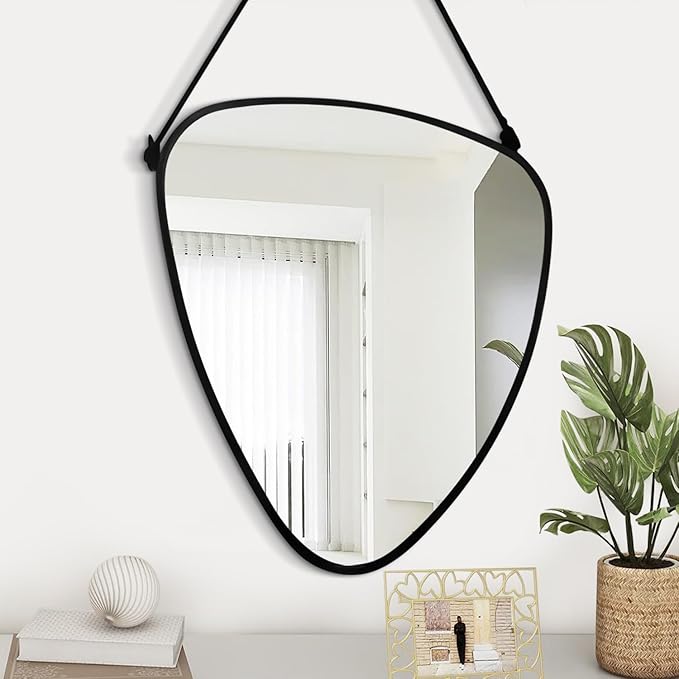 Asymmetrical Irregular Wall Mirror Modern Frame Mirrors for Wall Artistic Triangle Mirror for Wall Living Room Bedroom Entryway Hallways Unique Decorative Hanging Mirrors Black
