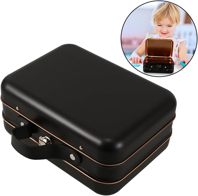 Mobestech Mini Suitcase Makeup Organizer Tin Jewelry Container for Makeup Toys and Electronics Portable Handheld Storage Box Black