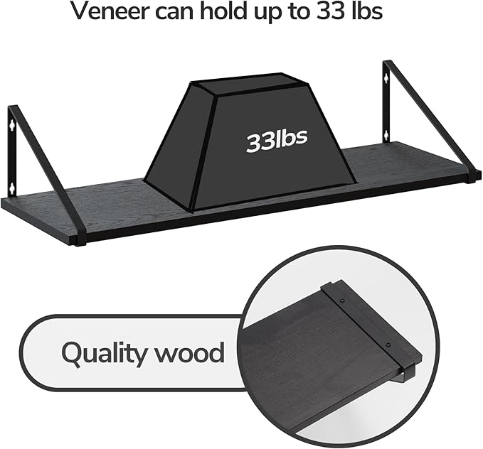 BAMEOS 24X8 Floating Shelves Rustic Wood Wall Shelf Set of 3,Bookshelf for Living Room, Office, and Bedroom, with Metal Bracket…