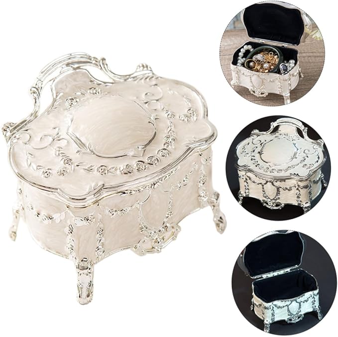 Beaupretty Vintage Jewelry Storage Box Antique Jewelry Case with Lid European Style for Rings Earrings 6.8x5.3x5.5 Inch Decorative Makeup Organizer for Living Space