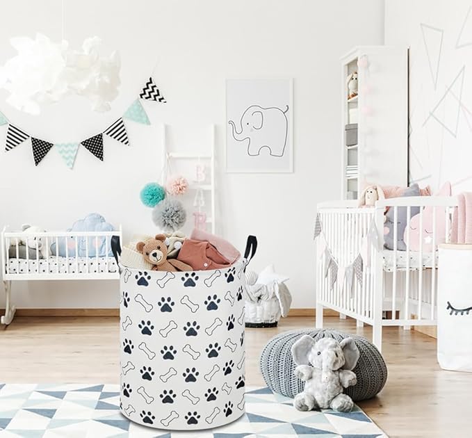 NTAOHAMPER Kids Laundry Hamper, Waterproof Storage Bin, Baby Boy Nursery Hamper with Paw Design, Clothes Organizer, Toys Bin, Room Decor