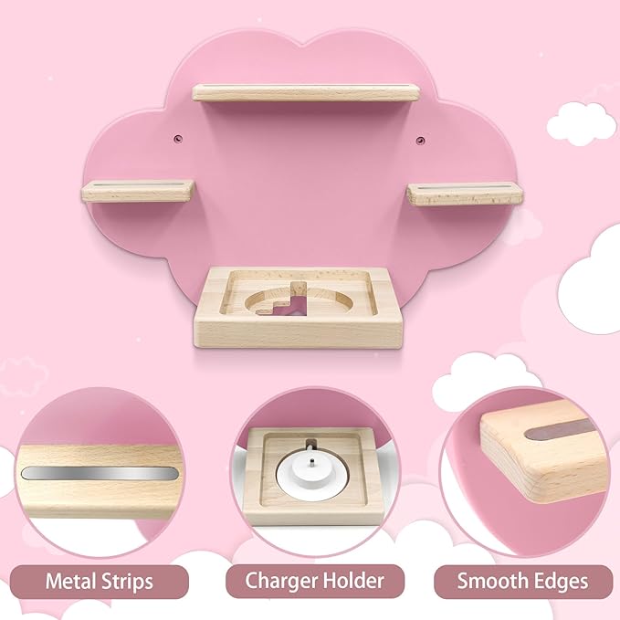 Taladad for TonieBox and Tonie Shelf Cloud,Tonies Storage for 12-20 Tonie Figures Characters Magnetic Wall Shelf for Tonies Toniebox, Charging Station (Pink)
