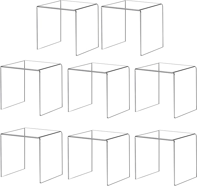 Acylic Riser Square Display Stand For Cupcakes,Amiibo Funko Pop Figures, Dessert, Jewelry, Arts and Crafts (Clear, 8P-6INCH)