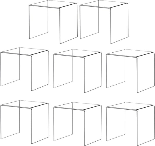 Acylic Riser Square Display Stand For Cupcakes,Amiibo Funko Pop Figures, Dessert, Jewelry, Arts and Crafts (Clear, 8P-6INCH)
