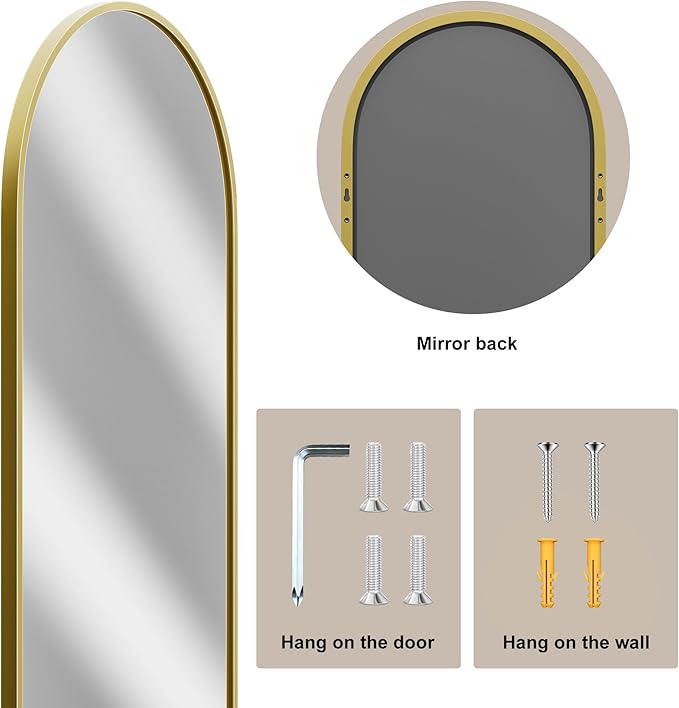 Vlush Door Mirror, Full Length Mirrors Over The Door, 14'' x 48'' Hanging/Rectangular Wall Mirror, Wall-Mounted/Hanging/Leaning, Home Decor,(Gold)