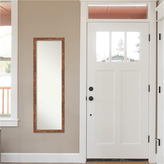 Amanti Art Brown Full Length Mirror for Door, 51x17 Fresco Light Pecan Tall Wall Mirror Full Length, Mounted to Door or Closet Wall with no Visible Brackets, Country Rustic Wood Frame, Bedroom Decor